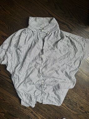 Striped Short-Sleeve Button-Up Shirt - blueishGray/White